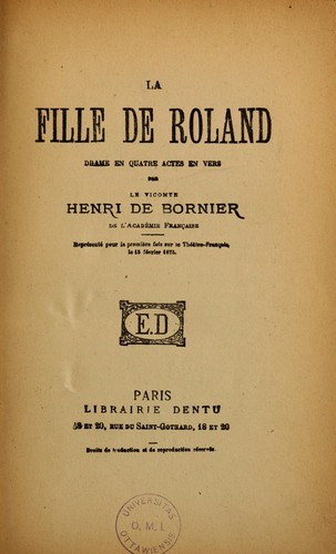 La fille de Roland, drame en quatre actes en vers ...