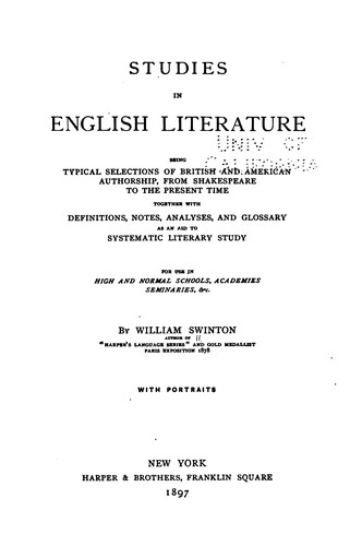 Studies in English Literature: Being Typical Selections of British and ...