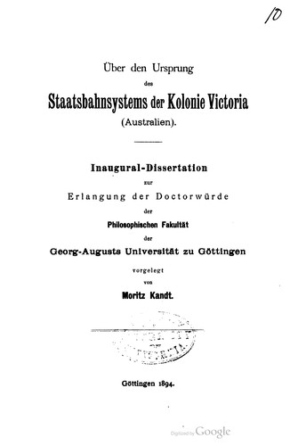 Über den Ursprung des Staatsbahnsystems der Kolonie Victoria (Australien)