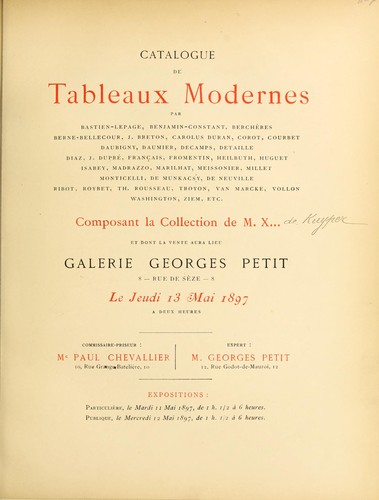 Catalogue de tableaux modernes ... composant la collection de M. X...