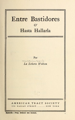 Entre bastidores o'hasta hallarla