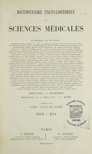 Dictionnaire encyclopédique des sciences médicales