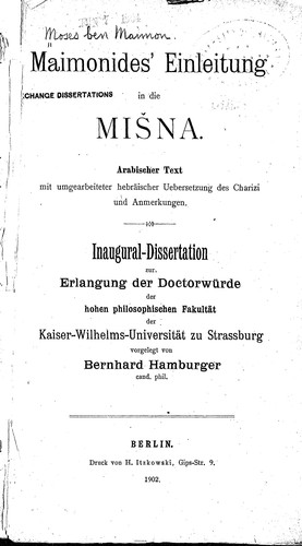 Maimonides' Einleitung in die Mišna