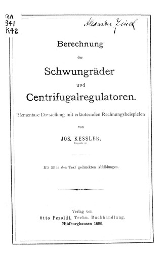 Berechnung der Schwungräder und Centrifugalregulatoren