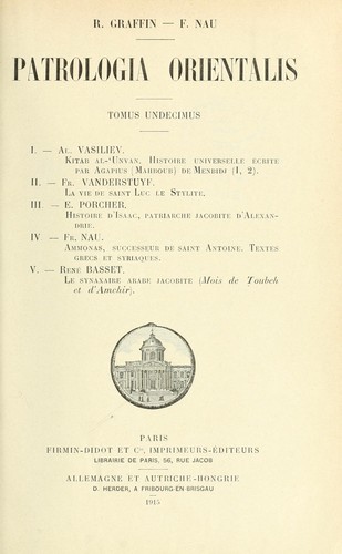 Patrologia Orientalis: Tomus Undecimus