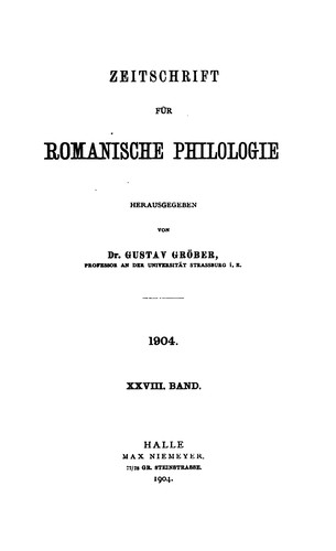 Zeitschrift Für Romanische Philologie