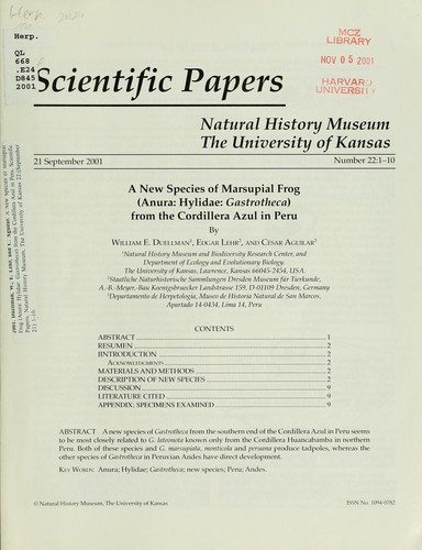 A new species of marsupial frog (Anura: Hylidae: Gastrotheca) from the Cordillera Azul in Peru