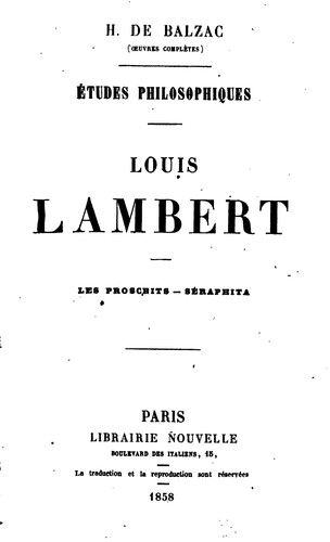 Louis Lambert ; Les proscrits ; Séraphita