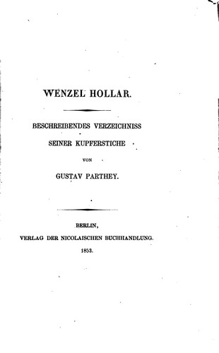 Wenzel Hollar, beschreibendes Verzeichniss seiner Kupferstiche