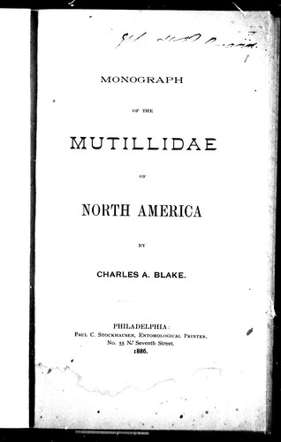 Monograph of the Mutillidae of North America