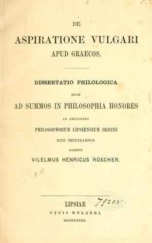 De aspiratione vulgari aoud Graecos ...