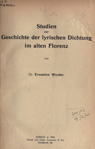 Studien zur Geschichte der lyrischen Dichtung im alten Florenz