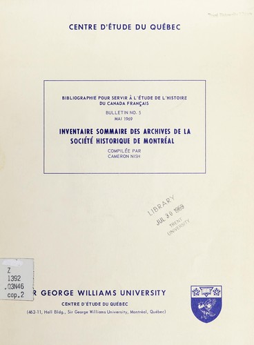 Inventaire sommaire des archives de la Société historique de Montréal.