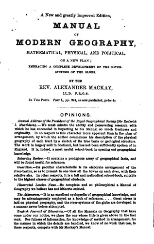 Manual of modern geography, mathematical, physical, and political