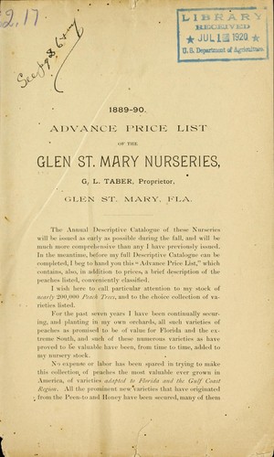 1889-90 advance price list of the Glen St. Mary Nurseries