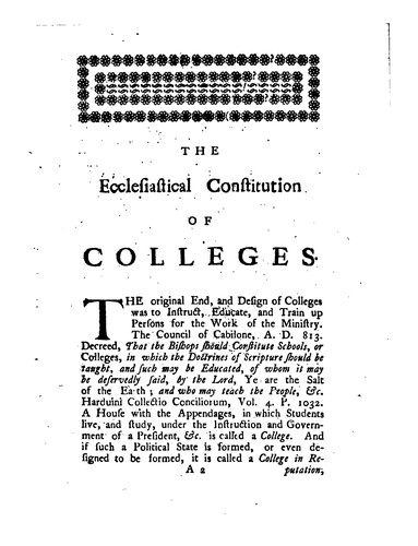 The religious constitution of colleges, especially of Yale-college