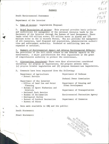 Proposed National Resource Lands Management Act of 1973