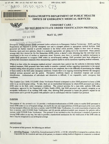 Comfort care/do not resuscitate order verification protocol