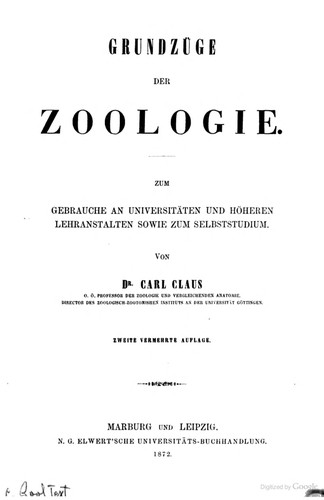 Grundzüge der Zoologie.