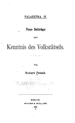 Neue Beiträge zur Kenntnis des Volksrätsels