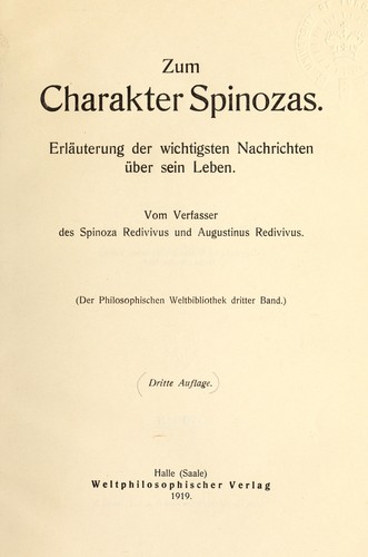 Zum Charakter Spinozas