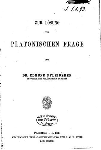 Zur lösung der Platonischen frage.