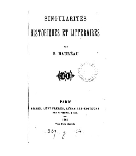 Singularités historiques et litéraires
