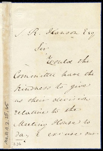 [Letter to] T. R. Hanson Esq