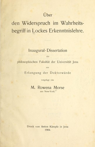 Ueber den widerspruch im wahrheitsbegriff in Lockes erkenntnislehre ...