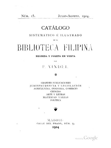 Catálogo Sistematico é Ilustrado de la Biblioteca Filipina Reunida Y Puesta en Venta Por P. Vindel