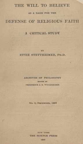The will to believe as a basis for the defense of religious faith : a critical study