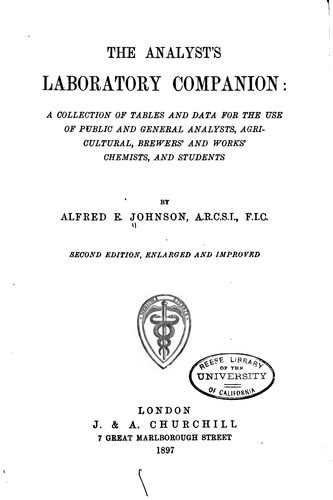 The Analyst's Laboratory Companion: A Collection of Tables and Data for the ...
