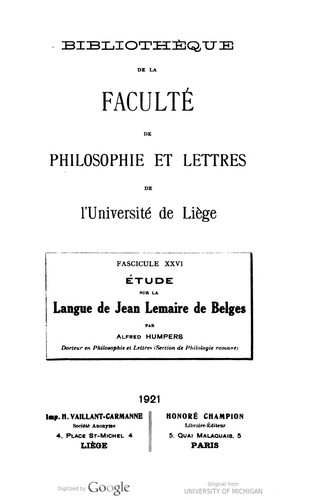 Étude sur la langue de Jean Lemaire de Belges