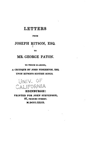 Letters from Joseph Ritson, esq., to Mr. George Paton.