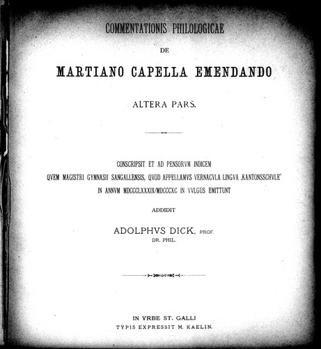 Commentationes philologicae de Martiano Capella emendando