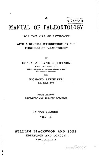 A manual of palæontology, for the use of students