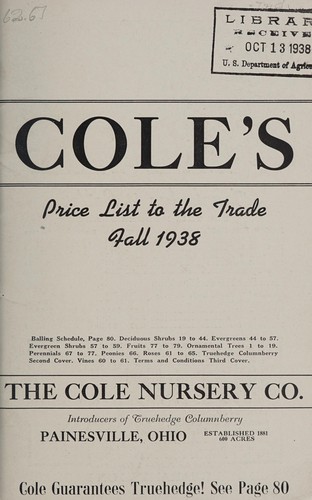 Cole's price list to the trade