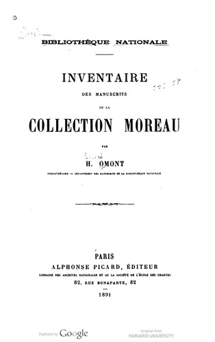 Bibliothèque nationale. Inventaire des manuscrits de la collection Moreau