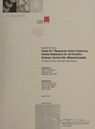 Class B-1 response action outcome partial statement for 38 Franklin Avenue, Somerville, Massachusetts