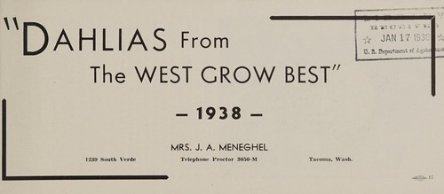 "Dahlias from the West grow best", 1938