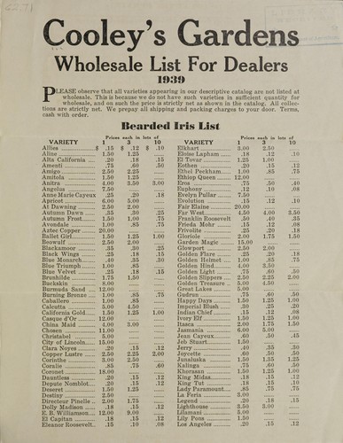 Wholesale list for dealers, 1939
