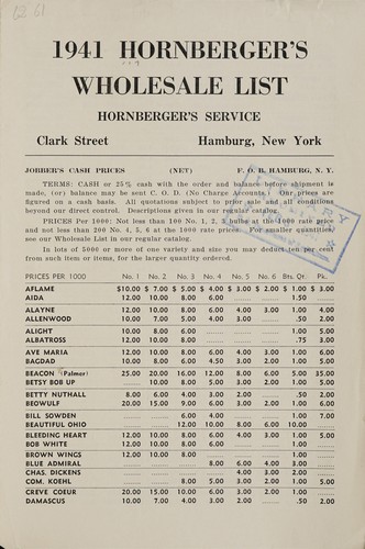 1941 Hornberger's wholesale list