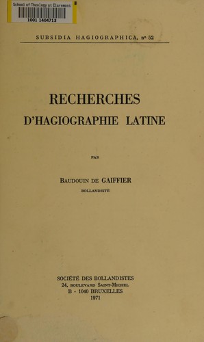 Recherches d'hagiographie latine.