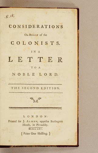 Considerations on behalf of the colonists. In a letter to a noble lord