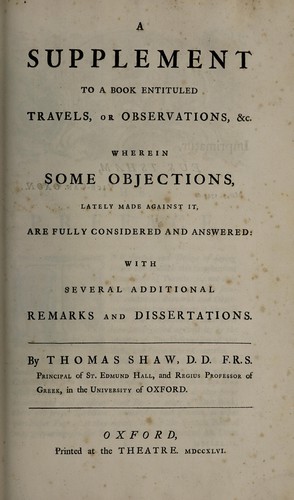A supplement to a book entituled Travels, or observations, &c.