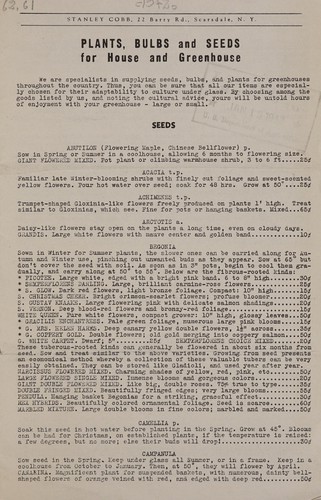 Plants, bulbs and seeds for house and greenhouse