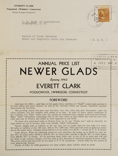 Newer glads, annual price list, spring 1942