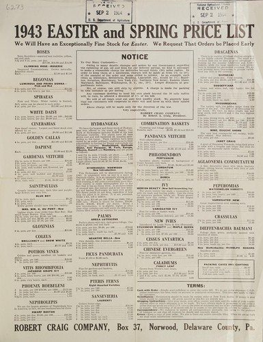 1943 Easter and spring price list
