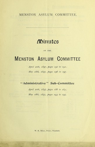 Minutes of the Menston Asylum Committee