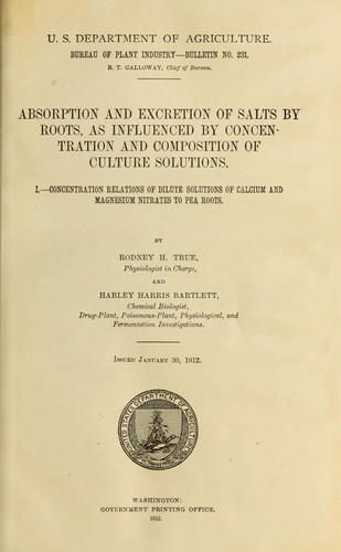 Absorption and excretion of salts by roots, as influenced by concentration and composition of culture solutions